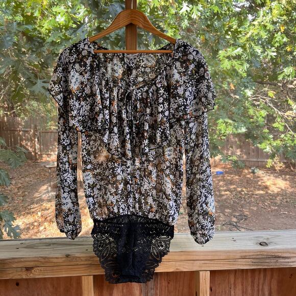 Free People Intimately Say It To Me Floral Print Bodysuit Black Combo Size XS - Picture 4 of 13